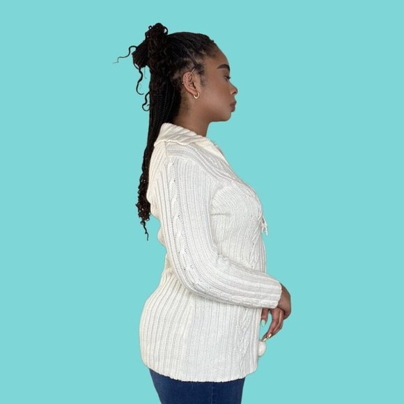 Vintage Y2K Cream Zip Up Sweater - Picture 3 of 5